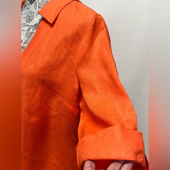 Soft Surroundings Orange 100% Linen Cuffed 3/4 Sleeve top size M - Picture 4 of 12